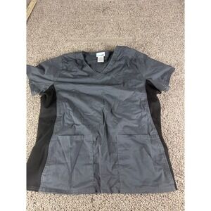 Scrubstar Womens XL Grey V-Neck Scrub‎ Top Black Ribbed Side Panels RN 93643